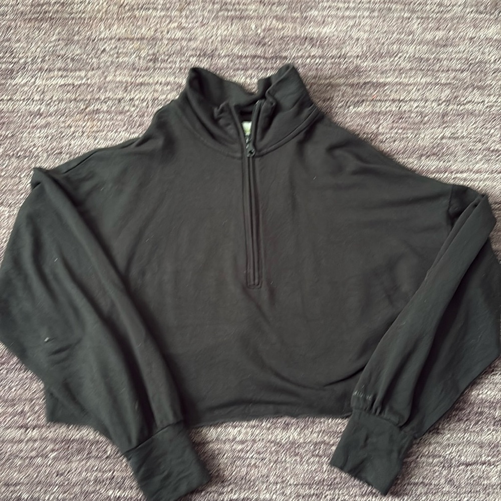 Offline by Aerie black cropped 3/4 zip hoodie, size XS.